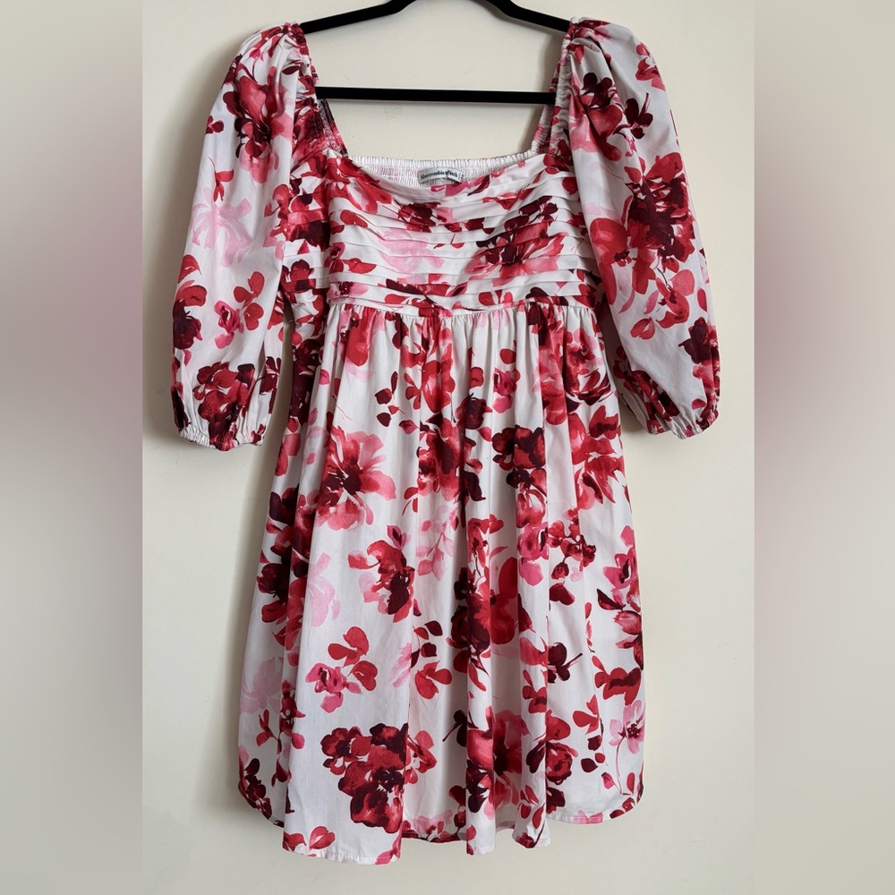 Abercrombie & Fitch Pink and White Smocked Top and puff sleeve mini dress
